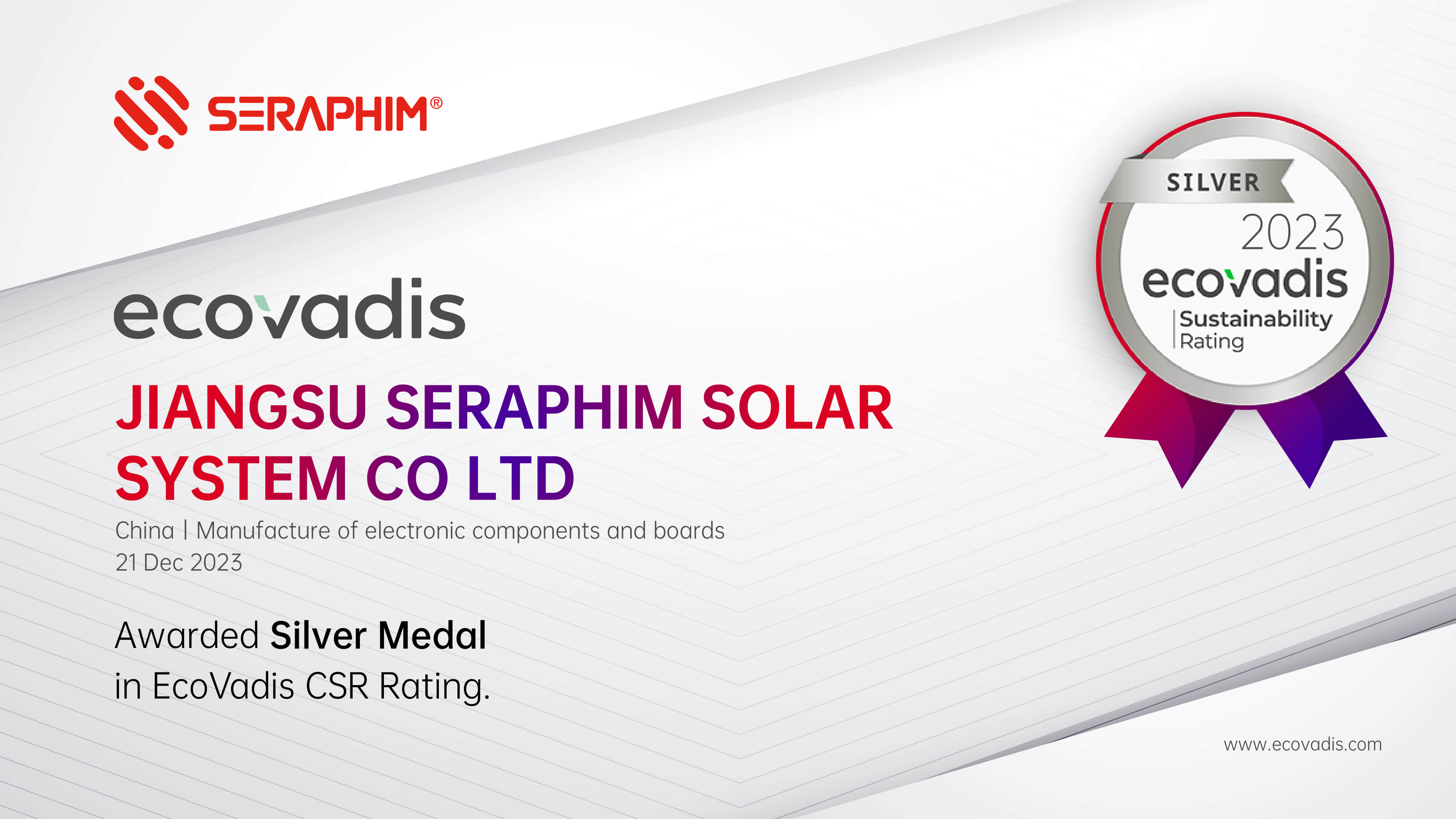 Medalha de Prata da EcoVadis na Classificação de CSR